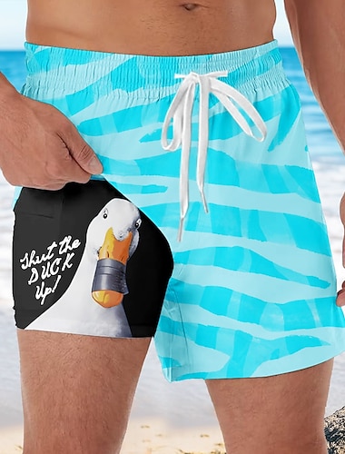  Herr Geometrisk Rolig Anka Fodrade shorts 2 i 1 simshorts Badshorts Medium Midja Hawaiisk Semester Helgdag Standkläder Sidfickor Med kompressionsfoder Elastisk dragsko i midjan Designer Kläder