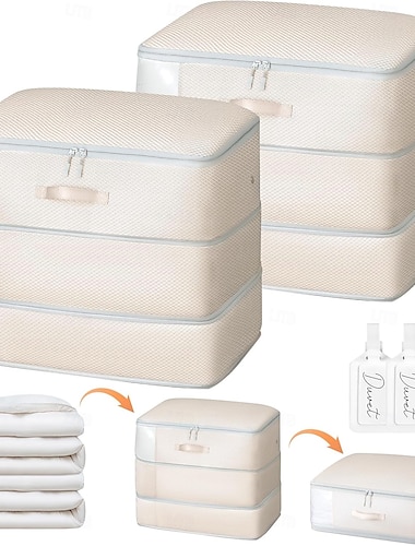  2-pack dekbedovertrekzakken - grote capaciteit dekenopbergzakken 3-laags ultra ruimtebesparende zelfcompressie organizer wasbare compressiezakken voor opberging dekbedovertrek 2-pack beige