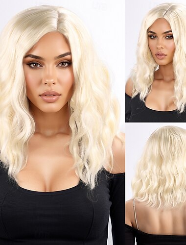  Synthetische Perücken Sprungvolle Locken Curly Webart Mittelscheitel Asymmetrisch Maschinell hergestellt Perücke 14 Zoll A1 Synthetische Haare Damen Elastisch Bequem Farbverläufe Blond