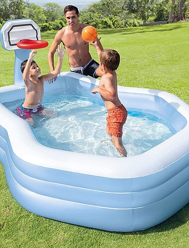  piscine gonflable avec lumières LED piscine familiale dans le jardin avec un ballon de basket gonflable