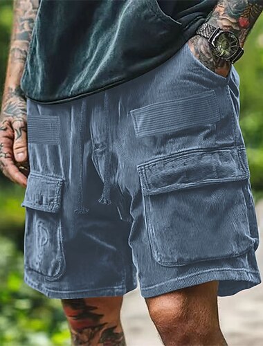  Herre Shorts med lommer Shorts Casual shorts Trekking-shorts Corduroy shorts Snørelukning Elastisk Talje Multi lomme Vanlig Åndbart Svedtransporende Knælængde udendørs Afslappet Daglig Mode Gade Sort
