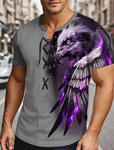  Herren Adler T Shirt Kurzarm T-Shirt 3D-Druck Schnürhals Hemd Übertrieben Designer Straße Lässig Täglich Gelb Blau Purpur Sommer Frühling Bekleidung S M L XL XXL XXXL