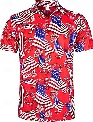  Unabhängigkeitstag 4. Juli USA Flagge Manga Hawaii-Hemden Zurück zur Schule USA Flagge Grafik Für Herren Erwachsene Maskerade 4. Juli 3D-Druck Festival
