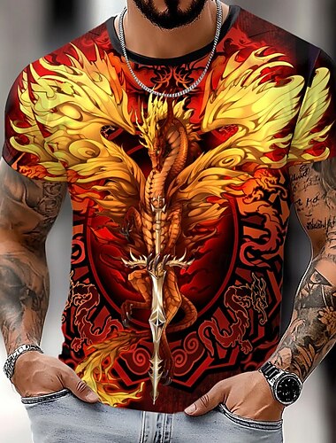  T-shirt à manches courtes et col rond pour homme, imprimé dragon 3D, style décontracté, style streetwear, style décontracté ...
