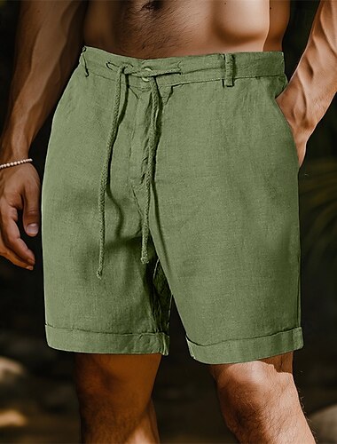  Hombre Pantalón corto Pantalones cortos de lino Pantalones cortos de verano Pantalones cortos de playa Bolsillo Correa Pierna recta Plano Transpirable Suave Corto Exterior Casual Diario Moda Retro