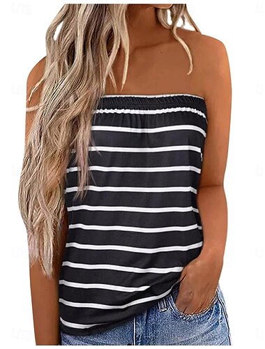  Frauen Camisole Tanktop Tubetop Gestreift Tropisch Alltag Casual Ärmellos Strapless Reguläre Oberteile Alltag Rückenfrei Druck Schwarz Lila Fuchsia Grün Sommer