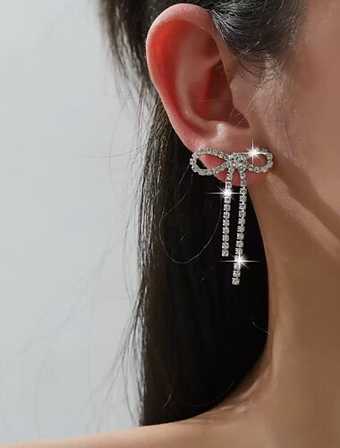  Pendientes con flecos de lazo, brillantes, con diamantes, ligeros, de lujo, con un elegante diseño y un toque de nicho.