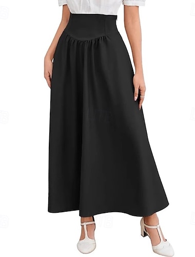  Rétro Vintage Punk & Gothique Médiéval Longueur cheville Jupe Jupe longue Ren Faire Couleur Unie Ligne A Femmes Celtique Pirate Mascarade Décontracté Quotidien Adulte Jupe