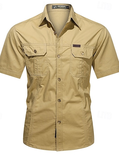  Hombre Camisa Camisa de verano Camisa casual Abotonar la camisa Camisa cargo Negro Amarillo Azul Azul Oscuro Color Caquí Manga Corta Plano Cuello Camisero Vacaciones Hawaiano Bolsillo Ropa 100