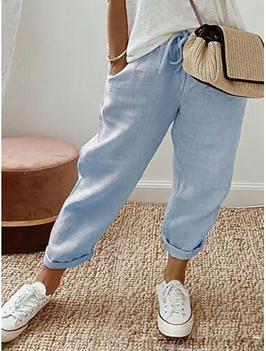  Chinos de Mujer Color Sólido Moda Ropa Urbana Estilosa hasta los Tobillos Cintura Media Sencillo Con Bolsillo Cuerda de Ajuste Comodidad Exterior Micro-elástica Vacaciones Calle Diario Gris Negro