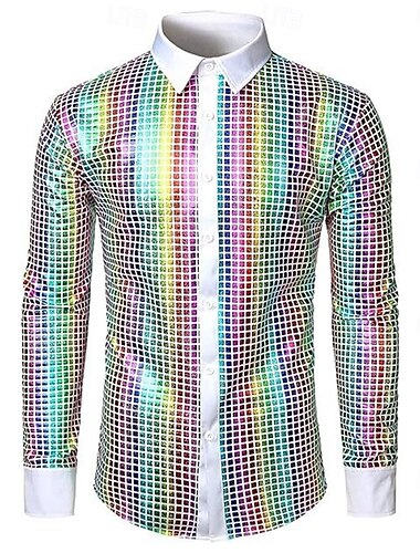  Retro vintage Jaren '70 Schijf Hemd Hippie Voor heren Carnavalskostuum Halloween Carnaval Maskerade Vrijgezellenfeest Prideparade Trots maand Volwassenen Hemd Alle seizoenen