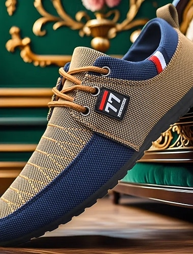  Lässige zweifarbige Strick-Sneaker für Herren – atmungsaktive Nylon-Schnürschuhe für den Alltag