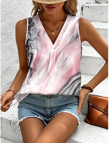  Damen Camisole-Tanktop Grafik Marmor Vintage Tropisch Stilvoll Ärmellos V Ausschnitt Normale Oberteile Täglich Druck Rosa Sommer Frühling