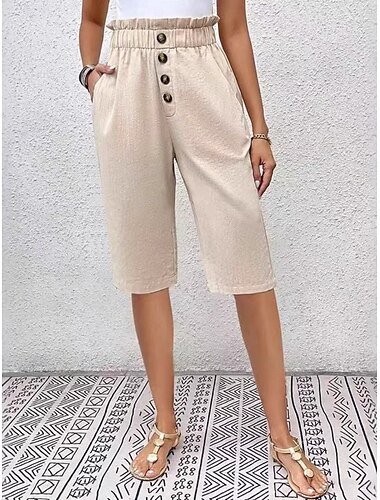  Damen Chinos Shorts Einfarbig Capri-Hosen Basic Lässig Kniehoch Hohe Taille Schlichte Tasche Elastischer Bund Komfort Outdoor Mikro-elastisch Urlaub Straße Alltag Marineblau Dunkelgrau Schwarz