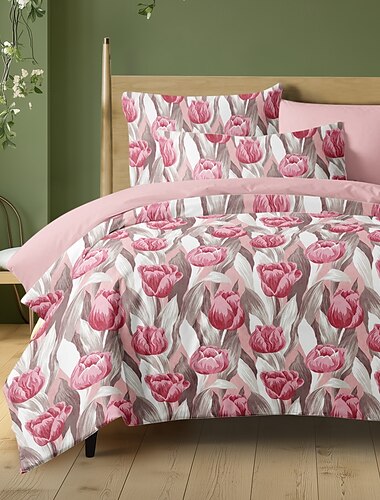  Blommiga Tulpaner Duvet Set 100% Bomull Mjuk och Andningsbar Sängkläder Med Färgglada Blommor Lätt och Hållbar Täcke Bekväm för Alla Säsonger Lätt att Ta Hand Om