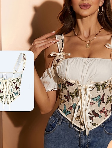  Rococó Corsé Superior Baile de Máscaras Corsé Superior Cosplay Control de barriga Relleno Jacquard Jacquard Mujer Real Mascarada Fiesta Carnaval de Venecia Adulto Faja