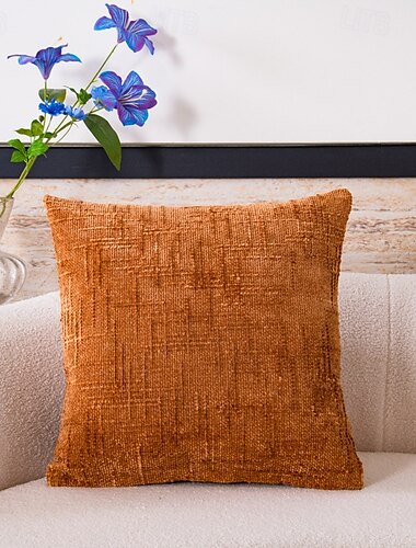  Coussin décoratif carré de la série lin texturé pour canapé rouge jaune bleu gris orange brûlé