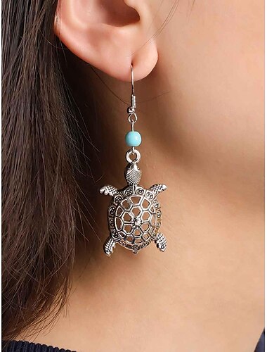  Meeresschildkröten-Ohrhänger für Damen – Ohrhänger im Boho-Strandstil mit türkisfarbenem Perlenakzent, leichter, vom Meer inspirierter Schmuck für den Sommerurlaub und Küstenoutfits