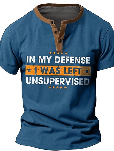  Herren Lustiges Grafik Henley T-Shirt "Zu meiner Verteidigung ich wurde unbeaufsichtigt gelassen" Kurzarm Tee