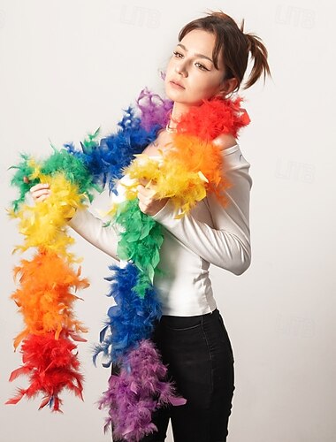  Drag Queen Orgullo Arco iris Boa de plumas Unisexo Adulto Desfile del orgullo Mes del Orgullo Víspera de Todos los Santos Carnaval Disfraz de carnaval fácil