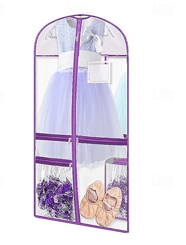  Kleidersack für Kindertanzkostüme, dicke, durchsichtige, wasserdichte Kleiderhülle zum Aufhängen aus PVC mit Zubehörtaschen, staubdichte Aufbewahrungstasche für den Schrank oder Wettbewerbe