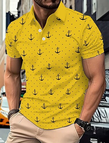  Herren Grafik Polo Kurzarm Polo-Shirts Hemden mit Kragen Business-Casual Athleisure Alltagskleidung 3D-Druck Sommer Weiß Gelb Blau