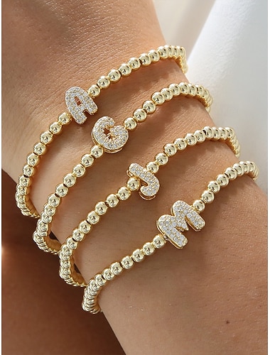  dames gouden kralen initialen armband - gepersonaliseerde alfabet bedel sieraden, verstelbaar elastisch stretch ontwerp, elegante stijl, geschikt als afstudeercadeau, verjaardagscadeau en dagelijks gebruik