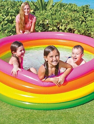  piscine gonflable colorée pour jeunes - rose, jaune &conception arc-en-ciel verte, parfaite pour s'amuser à la plage en plein air, jouer dans l'eau en été et pratiquer la natation des jeunes,