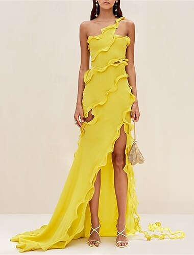  Meerjungfrauenschnitt Quinceanera-Kleider Elegant Kleid Formell Hochzeit Asymmetrisch Ärmellos Ein-Schulter Polyester Rückenfrei mit Schlitz 2025