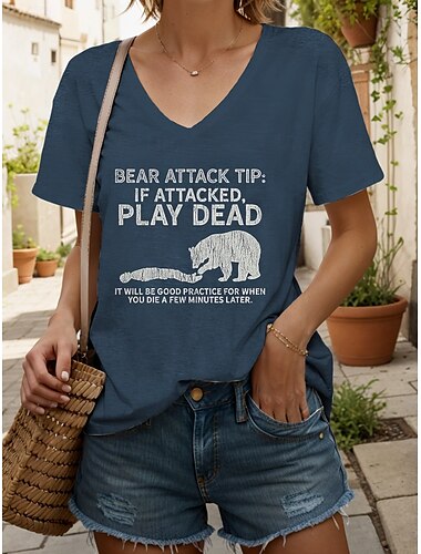  Women's T Shirt Graphic Animal Bear Vintage Stylish Classic Short Sleeve V Neck Regular Tops Daily Going out Weekend Print Black White Wine Blue Green Summer Spring