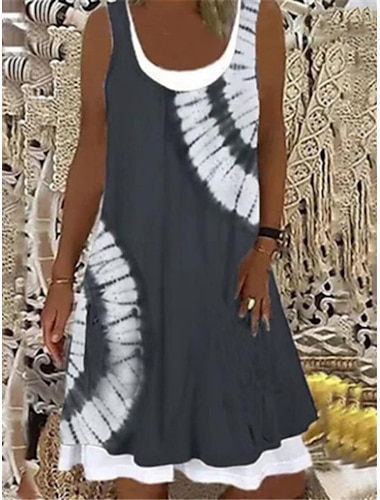  Dames Mini-jurk Zomerjurk Slipdress Casual Dagelijks Normale pasvorm Bloemig Grafisch Tie Dye Mouwloos U-hals Zwart Marineblauw blauw Grijs Zomer