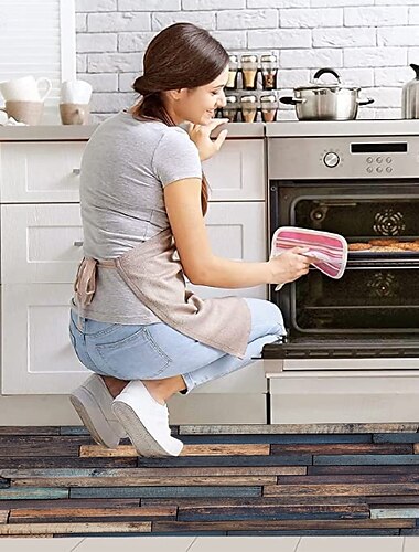  Küchenmatte mit Holzstruktur, Flurteppiche, waschbar, für Schlafzimmer, Wohnzimmer, Küche, Badezimmer, rutschfeste Fußmatten
