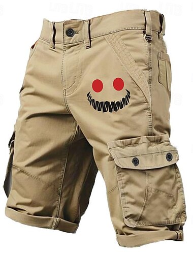  Herren Grafik Neuheit Lächelndes Gesicht Cargo-Shorts Arbeitsshorts Mittlere Taille Klassisch Lässig Outdoor Campen und Wandern Mehrere Taschen Designer Bekleidung