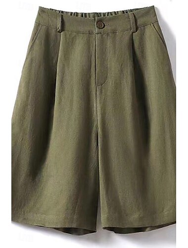  Mulheres Calças de linho de algodão Calças Colheita Roupa de rua Casual Comprimento do joelho Natural Tecido Bolsos Cintura elástica Confortável Exterior Roupa Diária Para Noite Adamascado Roxo Claro