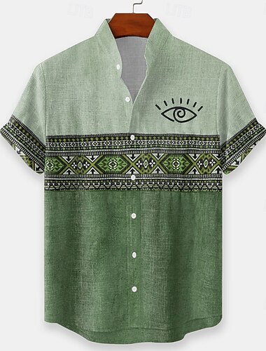  Herre Bohemisk Øjne Etnisk Skjorte Button Up skjorte Skjorte med standkrave Kortærmet Vintage retro Ferierejse Hverdag Strand Tøj Sommer Forår Kinesisk Krave 3D-udskrivning Linned som skjorte Bl