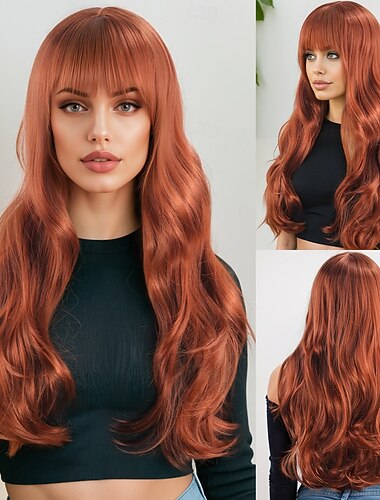  Synthetische Perücken Gewellt Wogende Wellen Stufenschnitt Gerader Pony Maschinell hergestellt Perücke 26 Zoll A1 Synthetische Haare Damen Klassisch Bequem Hervorgehobenes / Balayage-Haar Hellbraun