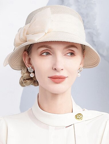  hatter fiber bowler / cloche hatt bøtte lue stråhatt bryllup uformell elegant bryllup med bowknot hodeplagg hodeplagg