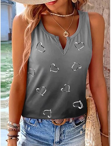  Damen Camisole-Tanktop Ombre Herz Grafik Stilvoll Lässig Ärmellos V Ausschnitt Normale Oberteile Täglich Druck Rote Purpur Grün Grau Sommer Frühling