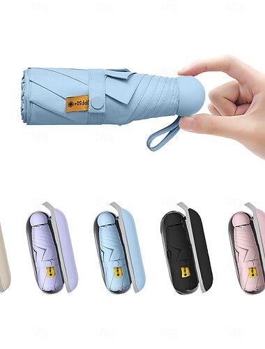  Mini-Reisesonnenschirm für die Handtasche mit Etui, klein, kompakt, UV-Sonnenschutz, leicht, winziger Taschenschirm für Damen, Kinder und Herren