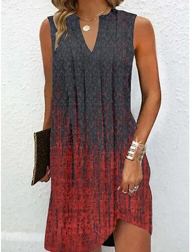  Damen Minikleid Sommerkleid Lässig Täglich Normale Passform Blumen Grafik Ärmellos V Ausschnitt Rote Marineblau Grün Grau Sommer