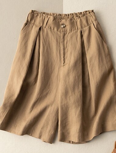  Mujer Pantalones cortos de lino y algodón Pantalón corto pantalones Ropa de calle Casual Longitud de la rodilla Cintura Media Plano Bolsillo Cintura elástica Al Aire Libre Cómodo Exterior Vacaciones