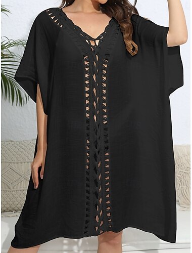  Damen Badeanzüge Cover Up Badekleid Badeanzug Knöpfe Urlaub Strandbekleidung Einfarbig V-Ausschnitt Kurzarm Badeanzüge