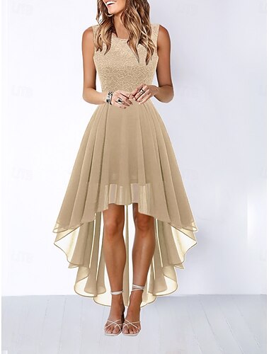  Frauen Mini Kleid A-Linien Kleid Tüll Kleid Elegante Party Cocktail Hochzeit Outdoor Party Reguläre Passform Grafik Ärmellos Rundhals Pink Wein Khaki Grau Sommer Frühling