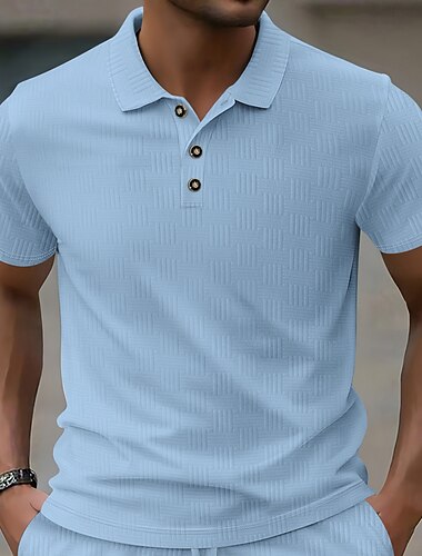  Per uomo Polo Maglia da golf Casuale Ferie Classico Manica Corta Moda Moderno Jacquard Bottoni Estate Primavera Vestibilità regolare Nero Bianco Beige Azzurro chiaro Grigio Polo