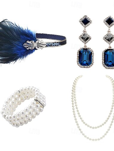  1920er Der große Gatsby Flapper-Stirnband Perlenarmband Ohrringe Der große Gatsby Feder Retro Funkelnder Glitzer Damen Karneval Valentinstag Maskerade Party-Abendmode Maskerade Festival Erwachsene 1