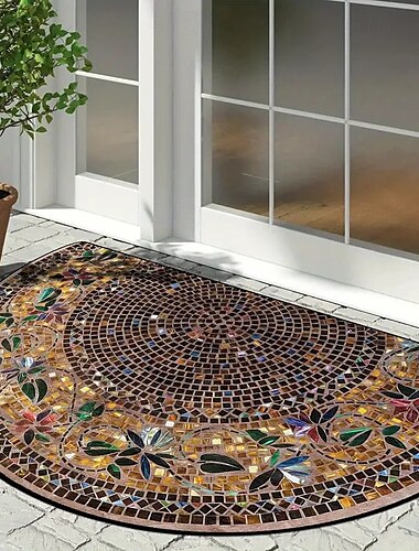  Vintage Bloem Semi-ronde Deurmat Keukenmat Vloermat Antislip Gebiedsmat Oliebestendige Mat Binnen Buiten Mat Slaapkamer Decor Badkamer Mat Entree Mat Lente Zomer