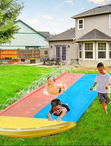  5 m lange Wasserrutschen und 2 Bodyboards, Rasenwasserrutsche, Sommerrutschen, Wasserspielzeug mit eingebautem Sprinkler für Wasserspaß im Garten im Freien für Kinder