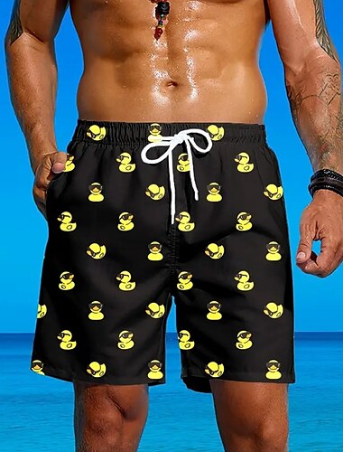  Herren Tiermotiv Lustig Ente Badehosen Badeshorts Boardshorts Mittlere Taille Streetwear Hawaiianisch Strandurlaub Seitentaschen Netzfutter Elastischer Kordelzug in der Taille Designer Bekleidung