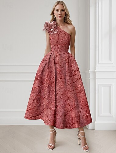  rosa A-Linie Cocktailkleider elegantes Kleid formelle Hochzeit Knöchellänge ärmellos One-Shoulder Nylon mit Tasche Schulter Blume 2025