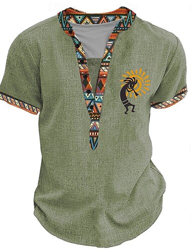  Herren Grafik Stammes Henley Hemd Kurzarm 3D-Druck Mode Designer Basic Straße Lässig Täglich Sommer Frühling Hellblau Schwarz Hellgrün Khaki Stehkragen Henley Henley T-Shirt
